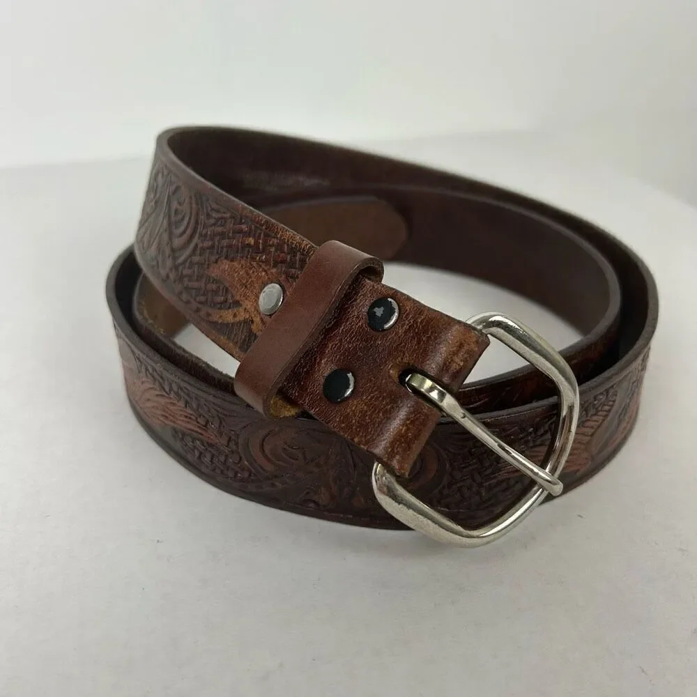 Vintage Tooled Genuine Top Grain Leather Belt Eagle Sz 44 Western cowboy